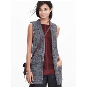 Cardigan sweater vest, wool blend, long, black, size small